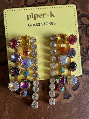 piper·k Gold-Tone Multicolor Glass Stone Linear Drop Earrings